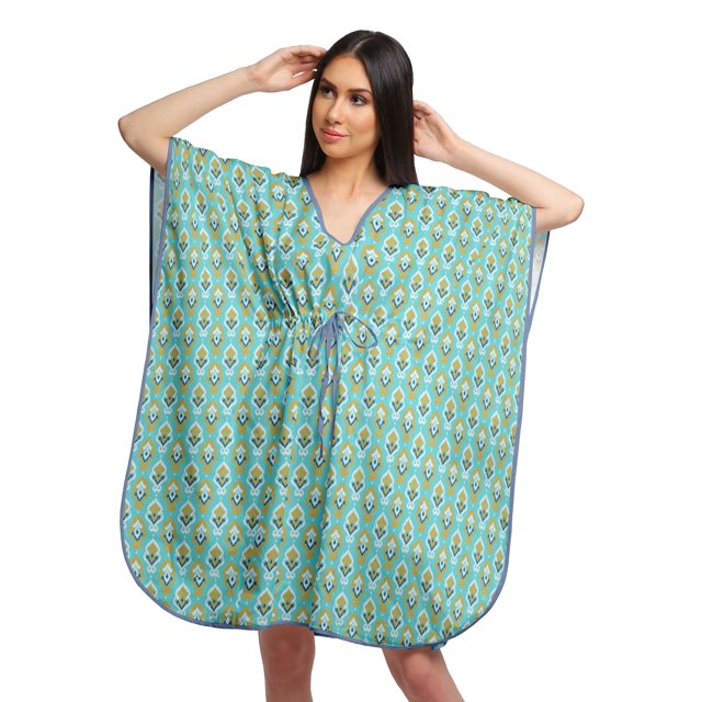Moomaya Robe Courte de Caftan de Plage, Robe de Couverture Imprimée, Kaftan pour Femmes, Tenue de Plage, Couverture