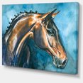 thumbnail image 2 of Cheval Brun sur Aquarelle Bleue - Impression d'Art Abstrait sur Toile, 2 of 3