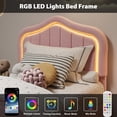thumbnail image 4 of Twin Upholstered LED Platform Bed Frame with Storage Drawer No Box Spring Needed Easy Assembly Princess Crown Design Pink, 4 of 7