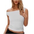thumbnail image 1 of Plebaso Débardeurs pour Femmes à Épaules Dénudées Sans Manches Ajustés Courts Froncés d'Été pour Sorties T-Shirts, 1 of 7