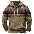 thumbnail image 1 of Penkiiy Chandails à Capuche pour Hommes Automne Hiver Tendance Couleur Patchwork Rétro Impression Loisirs Manches Longues à Cordon Chandails à Capuche 2TG Kaki, 1 of 1