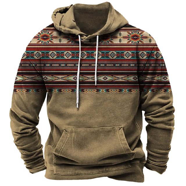 Penkiiy Chandails à Capuche pour Hommes Automne Hiver Tendance Couleur Patchwork Rétro Impression Loisirs Manches Longues à Cordon Chandails à Capuche 2TG Kaki