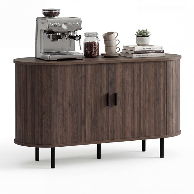 Costway 47" Fluted Sideboard Buffet Cabinet Coffee Bar Console Table with Metal Legs Brown
