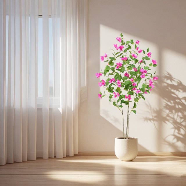 Bougainvillea Artificial Tree, 4/5/6 Ft Artificial Bougainvillea Tree, Bougainvillea Tree Artificial Plant with Pot, Faux Blooming Tree for Home Office Decor