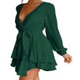 thumbnail image 3 of MesaSe Femmes Casual Manches Longues une Ligne Robe de Mode Bandage Couleur Unie Taille Haute Robe Volant, 3 of 6