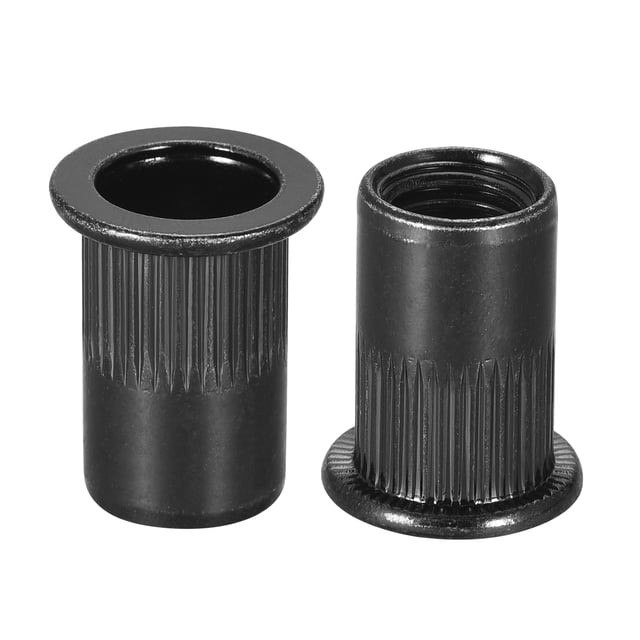 Unique Bargains Écrous à Rivets M10 en Acier au Carbone, Plaqués au Zinc, Moletés, Tête Plate, Écrou à Insert Fileté, Noir, 50 Pcs
