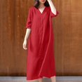 thumbnail image 1 of Fshaion Robe d'Été pour Femmes 2024 Grande Taille Robe Décontractée Col en V Manches 3/4 Couleur Unie Ample Robes en Coton Liquidation à Moins de 10!, 1 of 6