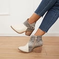 thumbnail image 2 of jovati Womens Leather Patchwork Thick Heel High Heel Zipper Pointed Snake Ankle Boots, 2 of 9