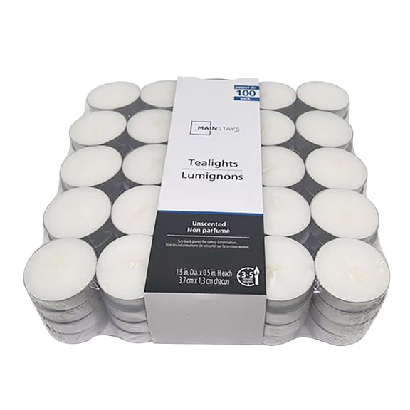Mainstays Unscented White Tealights, 100-Pack