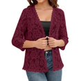 thumbnail image 2 of IMENGL Ladies' solid color lace knitted cardigan v neck, Red L, Size M-5XL, 2 of 4