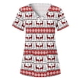 thumbnail image 1 of TIMIFIS Haut de Sarrau Rouge pour Femmes, Haut Cache-Cœur Imprimé de Noël pour les Fêtes, Chemise à Encolure, Bonhomme de Neige, Manches Courtes, Col en V, Tunique d'Infirmière pour le Travail, Blouse d'Uniforme de Travail avec Poches - Rouge Automne/hiver, 1 of 4