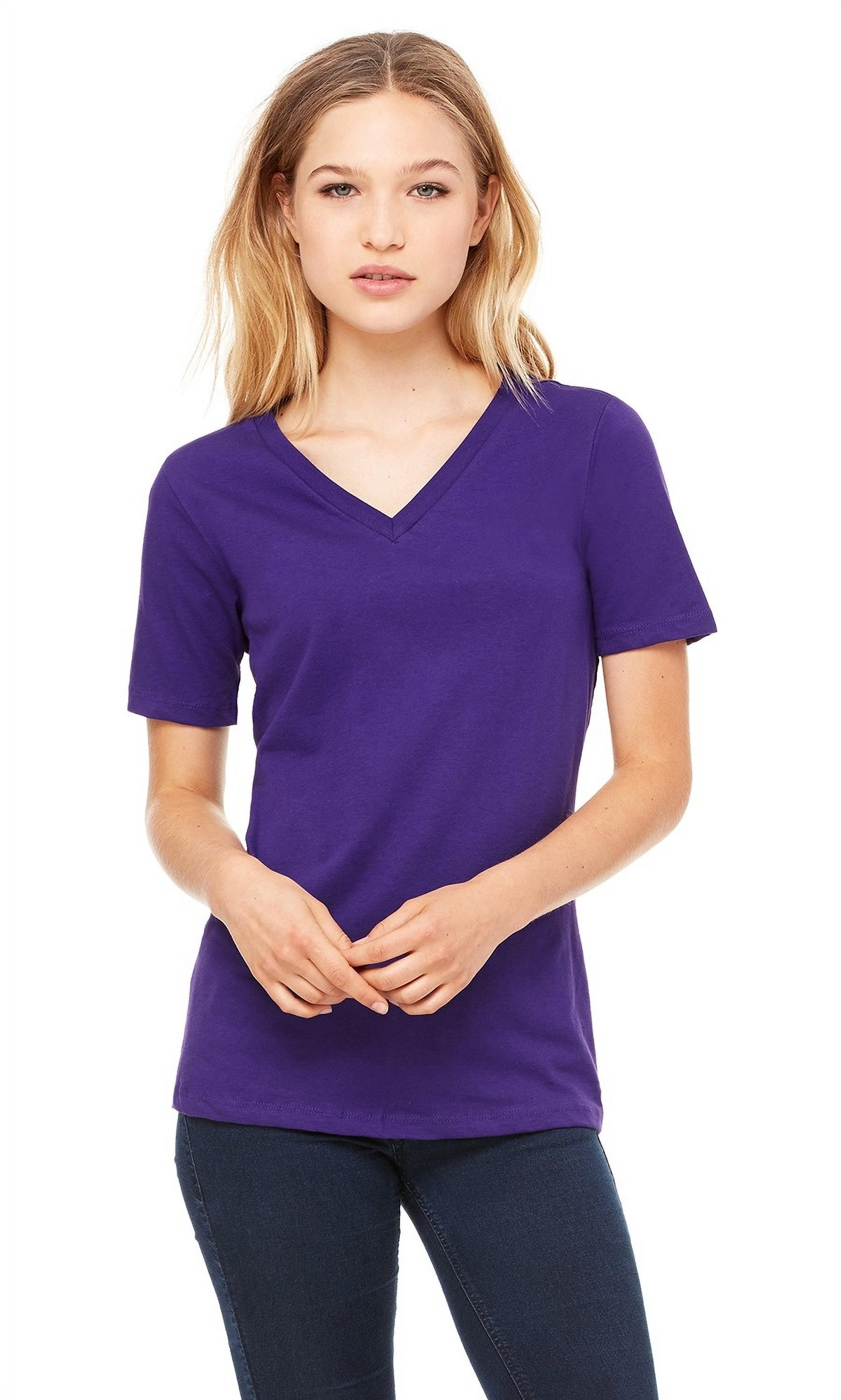 Le T-Shirt à Manches Courtes Col en V Décontracté pour Femmes Bella + Canvas - Violet - TG