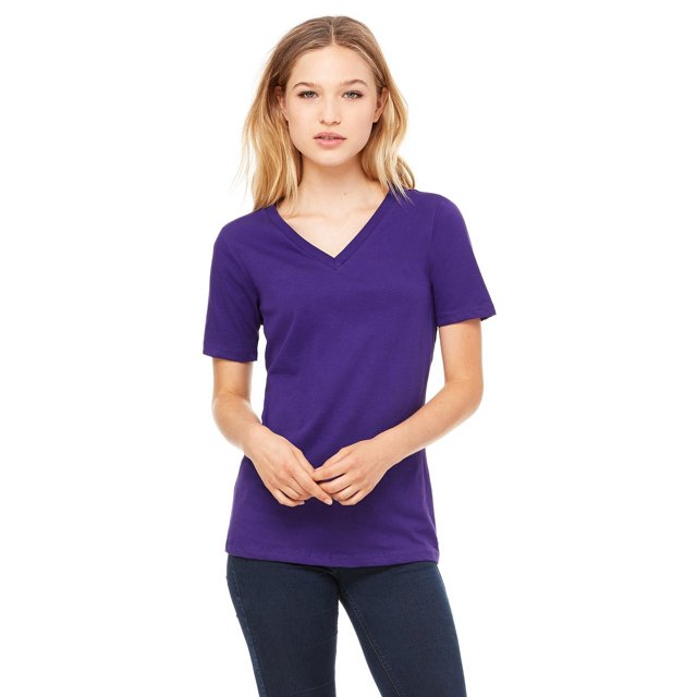 Le T-Shirt à Manches Courtes Col en V Décontracté pour Femmes Bella + Canvas - Violet - TG