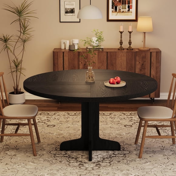 TROPOW 47" Round Farmhouse Dining Table for 4-6 People – Wood Tabletop with Sturdy Pedestal Base, Circle Kitchen & Dining Table for Home, Living Room, or Small Spaces