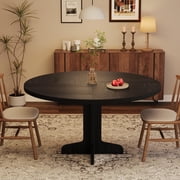 TROPOW 47" Round Farmhouse Dining Table for 4-6 People – Wood Tabletop with Sturdy Pedestal Base, Circle Kitchen & Dining Table for Home, Living Room, or Small Spaces