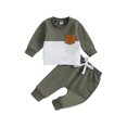 thumbnail image 1 of Faithtur Baby 2Pcs Fall Outfits Long Sleeve Contrast Color Pullover Tops and Pants Set Toddler Clothes, 1 of 9