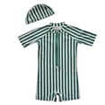 thumbnail image 1 of Hiiyo Toddler Boys Striped One-Piece Swimsuit Zip Up UPF 50+ Quick Dry Rashguard with Hat, 1 of 2