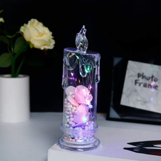 LED Simulation Electronic Candle Ins Transparent Rose Small Night Light Bedroom Bedside Girl Heart Decoration Decorations