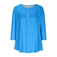 thumbnail image 4 of RXIRUCGD T-shirt d'Été Décontracté pour Femmes Manches Trois-Quarts Col Rond Froncé Blouse, Bleu Ciel, Taille : TG, 4 of 5