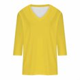 thumbnail image 4 of HKEJIAOI T-Shirts à Manches 3/4 pour Femmes Col Ras du Cou Imprimé Floral Hauts d'Été L, 4 of 5