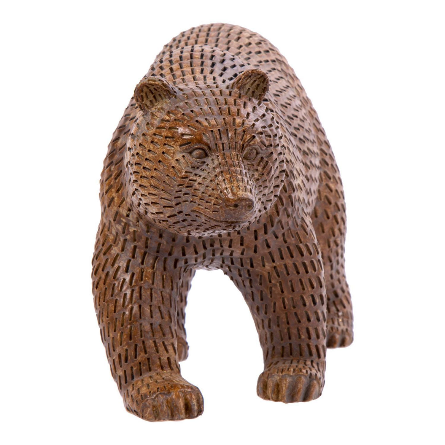 Truu Design Wooden-Look Polyresin Carved Decorative Walking Bear Sculpture