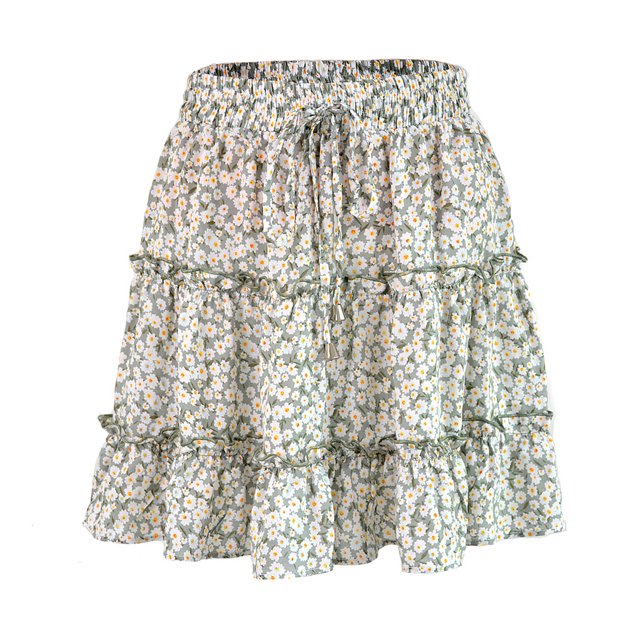 Jupe Plissée à Volants à Fleurs pour Femmes Taille Haute Jupe Trapèze Mini pour Filles