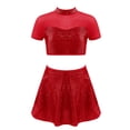 thumbnail image 2 of Hansber Robe de Danse Jazz Lyrique à Sequins pour Filles 2 Pcs Crop Top Contemporain Dos Ouvert avec Jupe Rouge 6, 2 of 6