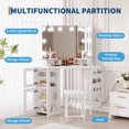 thumbnail image 1 of BeesClover Corner Vanity Desk with LED Lighted Mirror - 3-Fold Mirror with 3 Lighting Modes, Built-in Power Station with Outlets and USB Ports, for Bedroom, 1 of 5