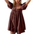 thumbnail image 2 of Ovzne Robes pour Femmes Robe Femmes Femmes Couleur Unie devant Plissé Dos Lacé Manche à Boutons Robe Jupe Mini Robe de Vacances Liquidation, 2 of 7