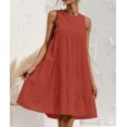thumbnail image 1 of Robe Midi Sans Manches en Coton à Col Rond d'Été: Couleur Unie, Grande Swing Décontractée - L / Rouge, 1 of 2
