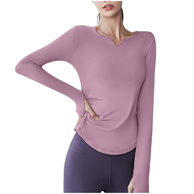 Timegard Yoga Tops for Women Long Sleeve V-Neck Ruched Tee Trackshirts Athletic Workout Running Tops