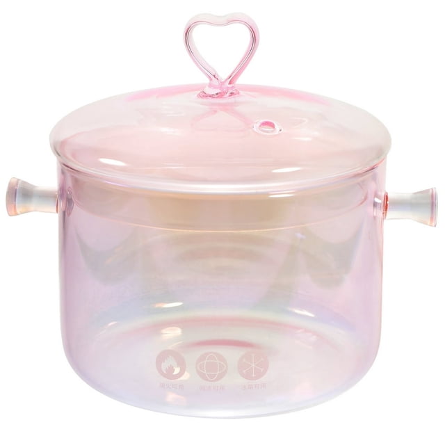 CUITING Glass Saucepan Food Cooking Pots with Lids Pans Stove Pink