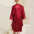 thumbnail image 3 of AherBiu Pyjama en Satin pour Femmes, Chemise de Nuit Boutonnée à Col à Revers en V, Robe Chemise à Manches 3/4, Vêtement de Nuit, 3 of 4