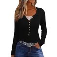 thumbnail image 2 of Qertyioot Chemise Blouse Décontractée pour Femme à Boutons, Manches Longues, Col Rond, Ajustée, avec Dentelle Cousue, 2 of 6