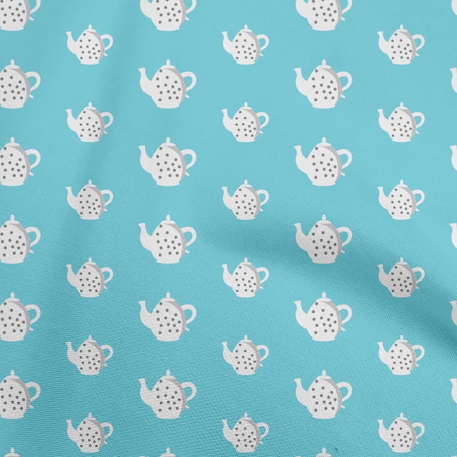 oneOone Viscose Jersey Aqua Blue Fabric Tea Kettle Craft Projects Decor Fabric Printed By The Yard 60 Inch Wide-R8