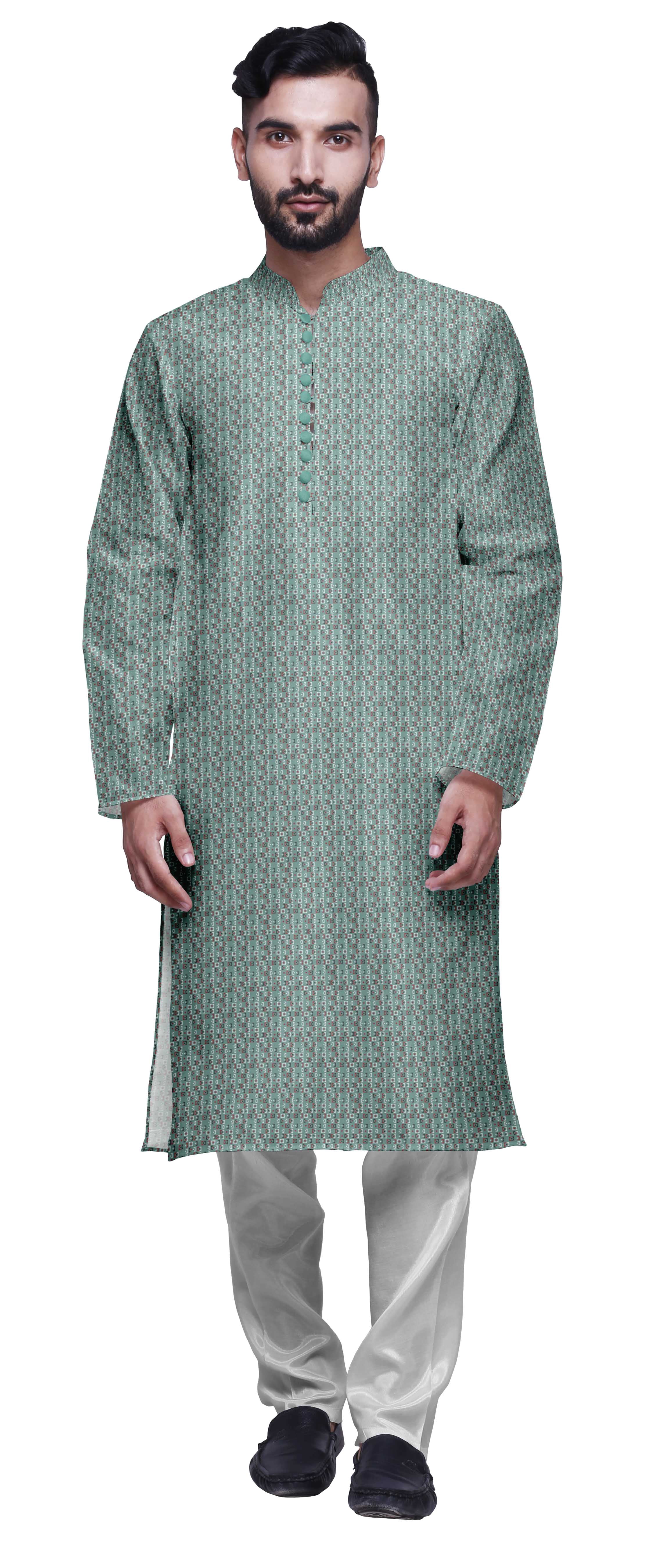 Atasi Kurta Long Imprimé pour Hommes avec Ensemble de Pyjama Churidar Blanc Tenue Traditionnelle