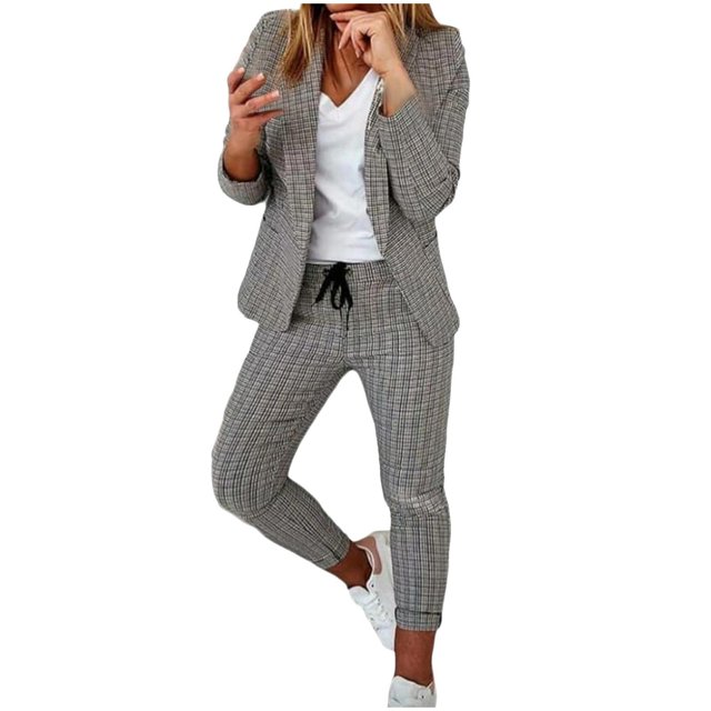 Womens Business Work Suit Set Long Sleeve Open Front Blazer with Slim Fit Suit Pants Basic Work Office Formal Suit Sets