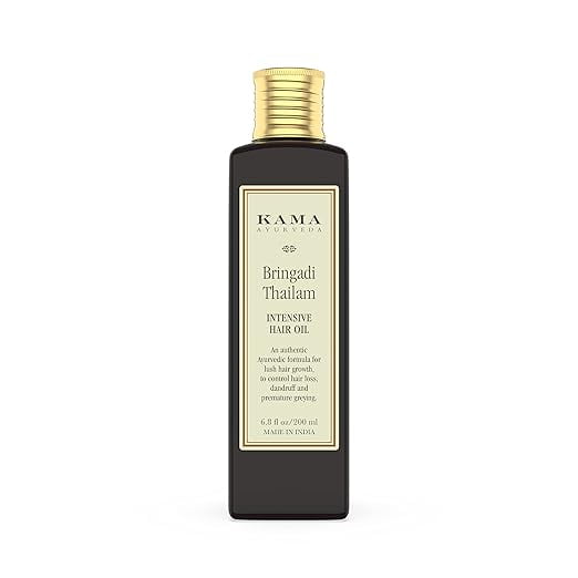 Kama Ayurveda Bringadi Intensive Hair Treatment centered front-facing retail container with visible Kama Ayurveda label on white background, Bringadi scalp and hair treatment suitable for use as a pre-shampoo treatment.