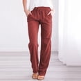 thumbnail image 2 of Womens Casual Linen Pants High Waist Drawstring Loose Fit Summer Pants Trousers with Pockets, 2 of 3