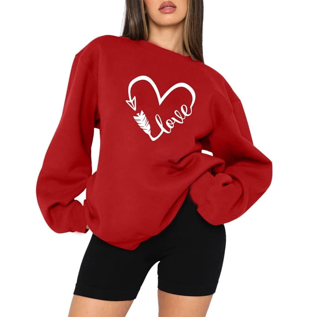 Femmes Décontracté Manches Longues Col Rond Hauts Chemises Amples Blouse Saint-Valentin Imprimé Graphique Chandail