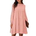 thumbnail image 3 of Femmes Robe Décontractée, Robe à Col Rond Manches Bouffantes Confortable Fluide Respirant Léger pour Bureau pour Dame pour les Vacances Rose, Noir, Mandarine, 3 of 6