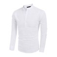 thumbnail image 2 of Wangsaura Men's Casual Shirt Solid Color Long Sleeve Stand Collar Button Tops, 2 of 8