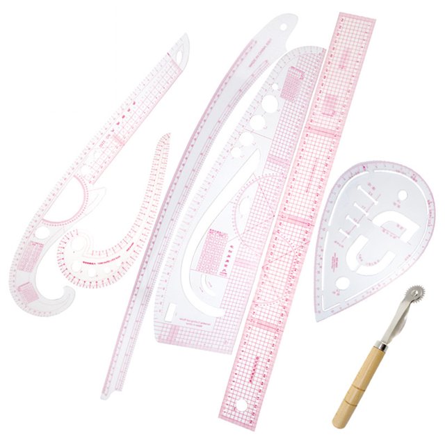 Zootealy 7 Pcs Règle Métrique Française Vêtements Règle de Mode en Forme de Courbe Règles de Triage Roue en Tissu Outils de Couture pour Couture Couture Couture Motif Design Vêtements DIY Modèle de Dessin Pliable