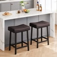 thumbnail image 2 of Counter Height Bar Stools Set of 2, 24 Inch Barstools for Kitchen Island Counter, Bonded Leather Kitchen Stools with 2.4" Thick Saddle Seats for Dining Room, Black & Brown, 2 of 7