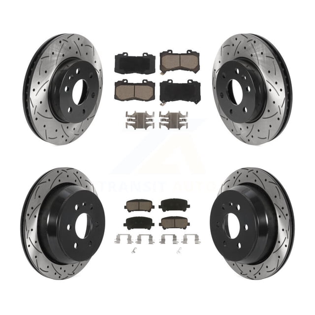 Transit Auto Front Rear Coated Drilled Slotted Disc Brake Rotors and Ceramic Pads Kit for Car 2015-2020 Chevrolet Colorado GMC Canyon KDC-100670