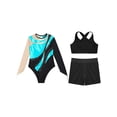 thumbnail image 3 of Zaldita Kids Girls Gymnastics Leotards Shiny Rhinestones Mesh Back Keyhole Unitards Jumpsuits with Crop Tops Shorts Turquoise 8, 3 of 5
