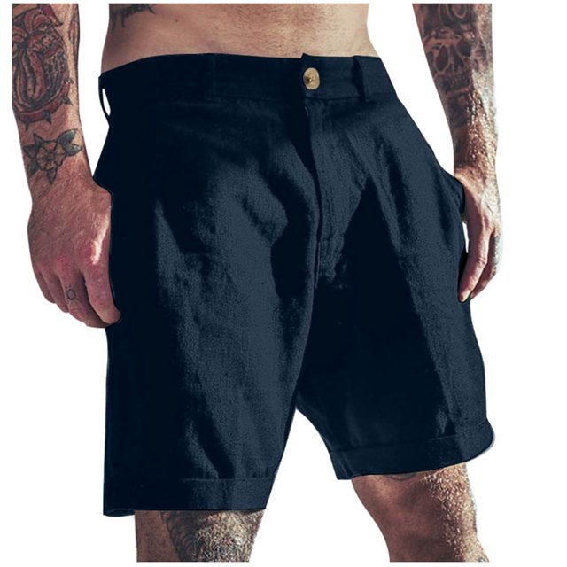 Men's Linen Shorts Classic Slim - Elastic Waist Summer Beach Pants, 7 Inch Inseam, 70% Rayon 30% Linen