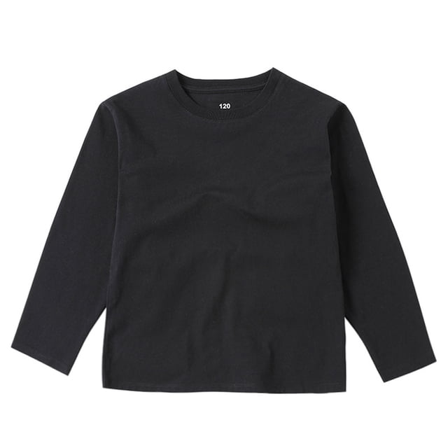 ZACPNCV T-Shirts à Manches Longues pour Filles, Col Rond pour Enfants, Hauts d'Automne et d'Hiver, T-Shirts Basiques, Noir, 7-8 Ans