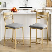 Kojooin 22.4" Bar Stools, Set of 2 Bar Chairs with X-Shaped Back Thick Cushion, Counter Height Barstools for Dining Room, Kitchen, Counter