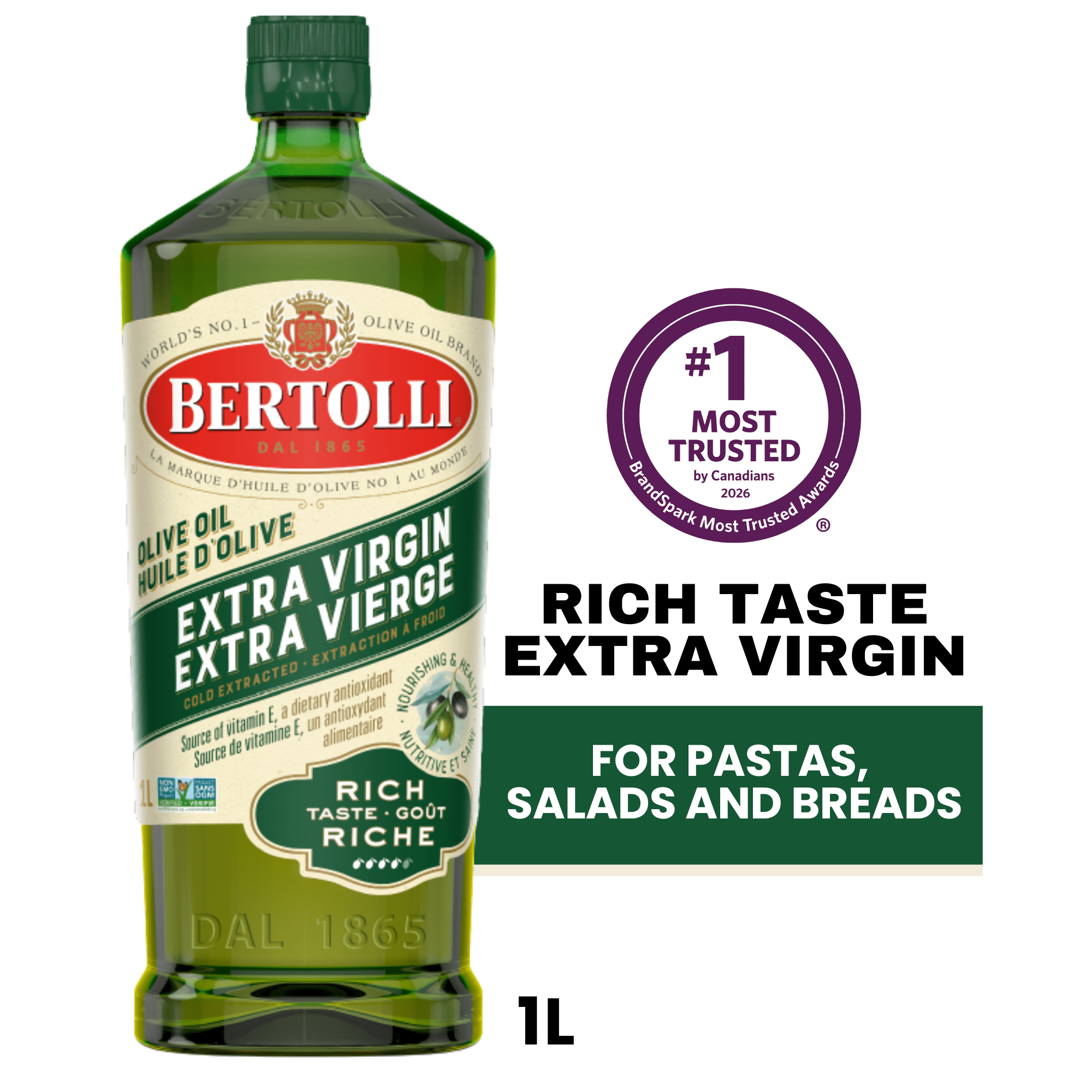 Bertolli Extra Virgin Olive Oil, Rich Taste – Cold Extracted, 100% Recycled Bottle, Canada’s Most Trusted Olive Oil Brand